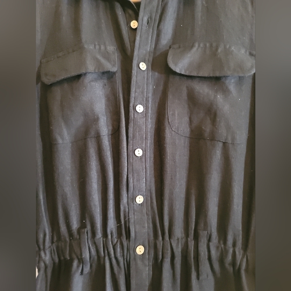 Boston Proper Long-Sleeve Linen Wide-Leg Utility Jumpsuit Small Black - Picture 8 of 13